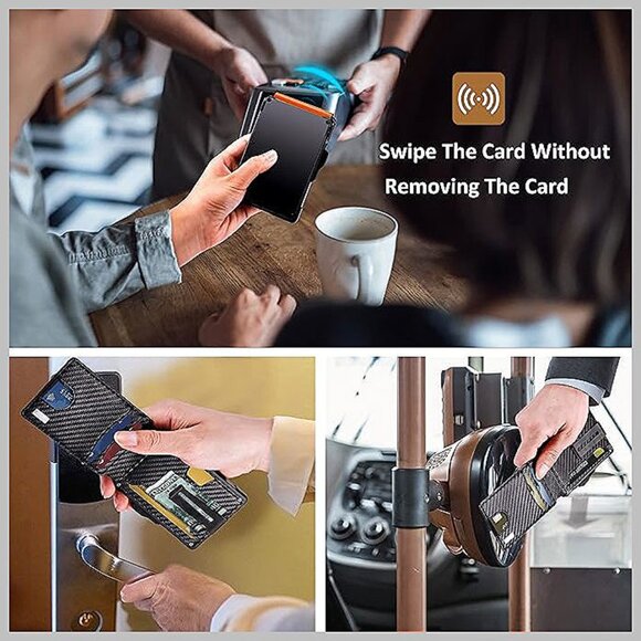 Wallet for Men - with Money Clip Slim Leather Slots , Orange - Picture 4 of 6